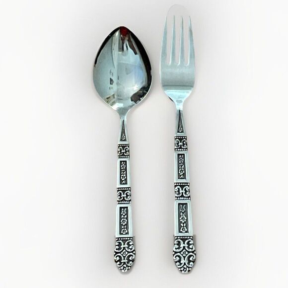 Oneida Coronation Black Accent Stainless Fork and Oval Soup Spoon Lot Flatware - Picture 1 of 9